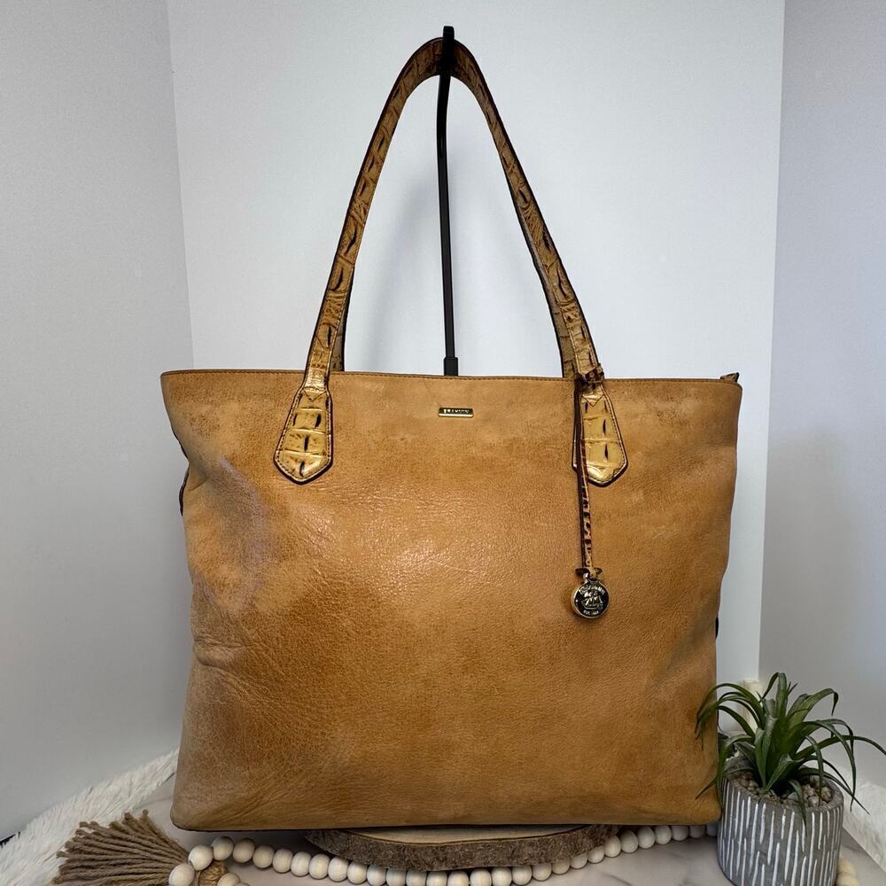 Brahmin Misha Toasted Rochelle Tote Caramel Nubuck Crock Embossed Leather